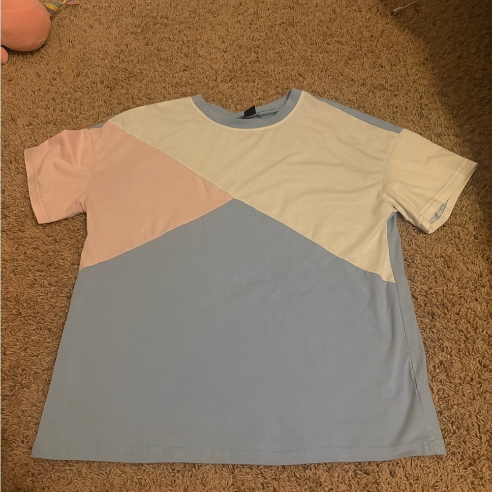 Color Block T-Shirt in Blue, Pink, and White